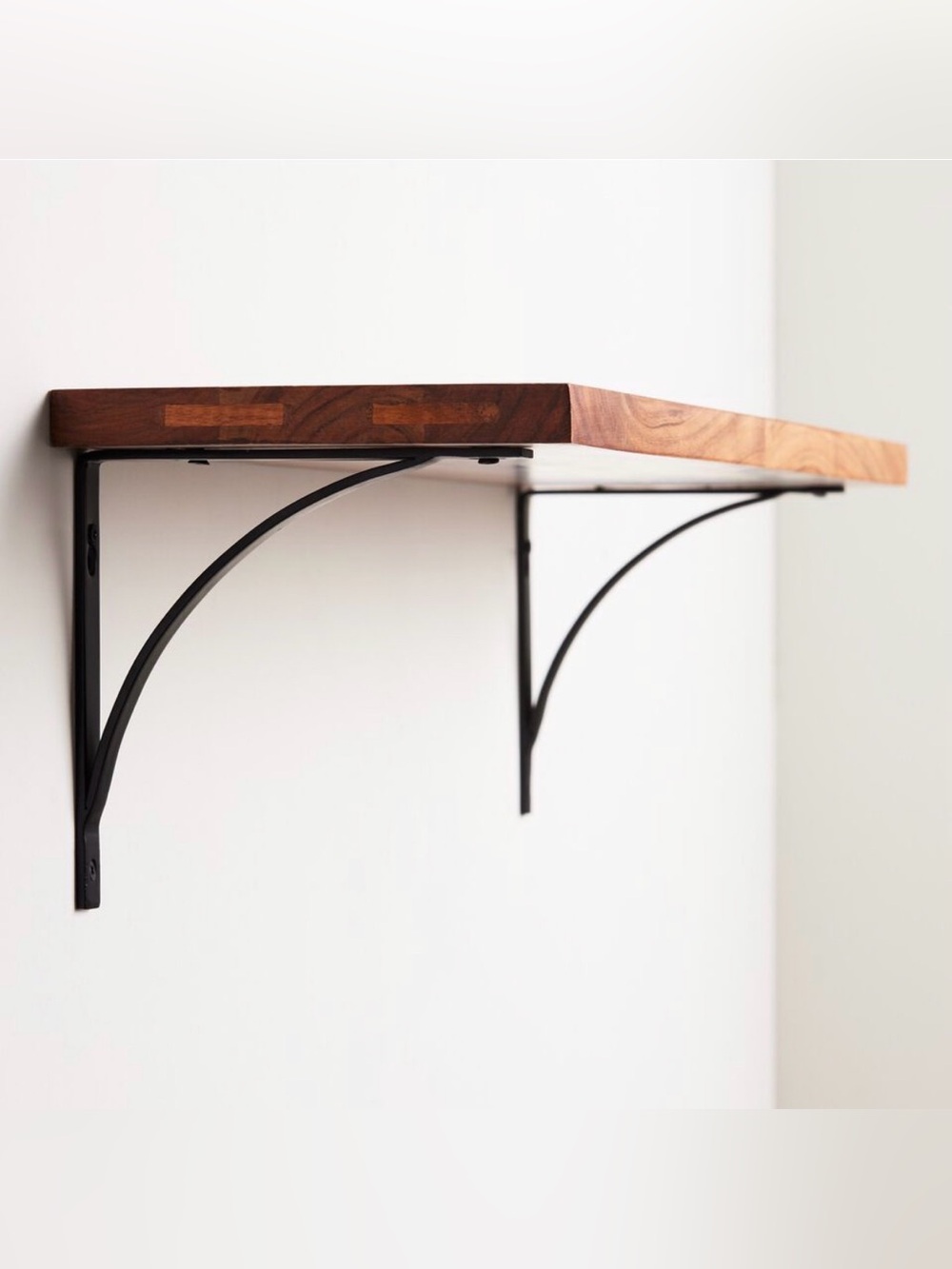 World Market Acacia Wood Wall Shelf With Black Metal Brackets